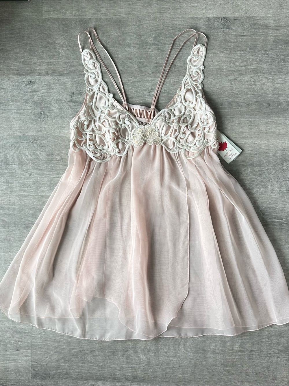 Deadstock 90s Coquette Sheer Pink Lace Slip Dress Made in Canada - Picture 1 of 8